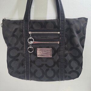 Coach Poppy Op Art Glam Jacquard Shoulder Bag Tote Zip 13826 ~ Black Measures: 1